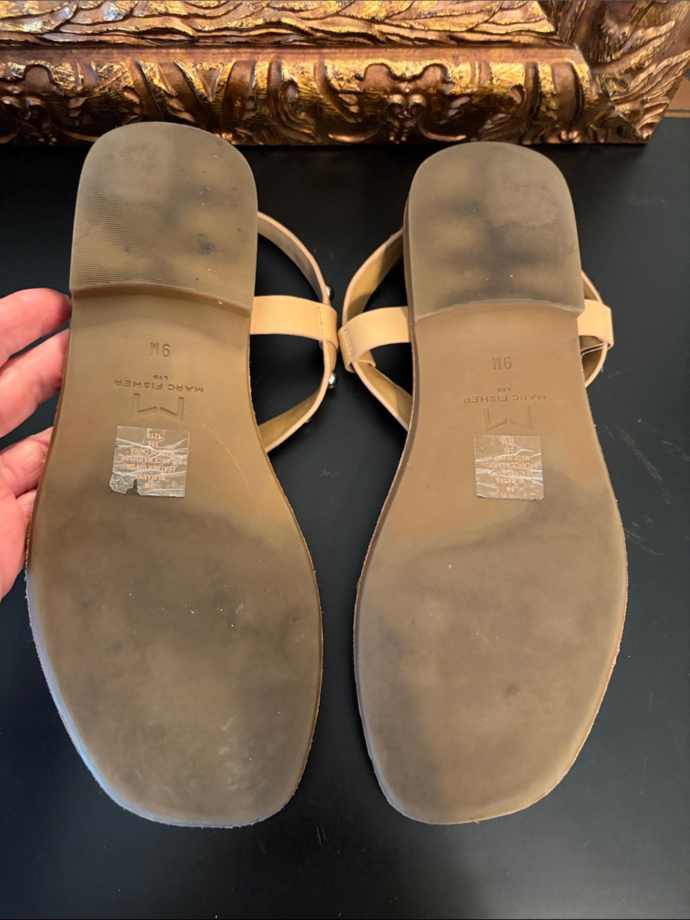 Marc Fisher Tan Studded Cross-Strap Sandals - Picture 3 of 3
